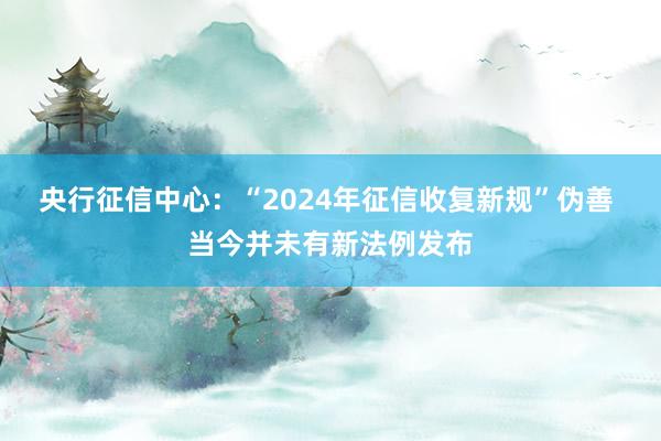 央行征信中心：“2024年征信收复新规”伪善 当今并未有新法例发布